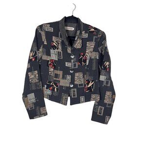 Vintage Floral Jacket S Black Patchwork Retro Edgy Urban Preppy Boho Classic 80s